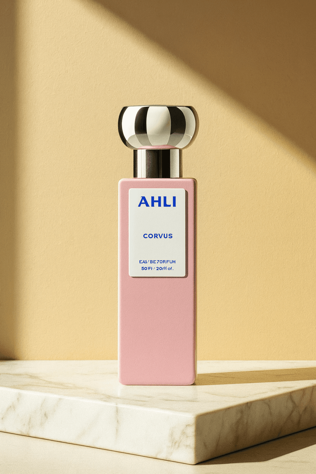 A feminine perfume bottle with soft floral and elegant woody notes.