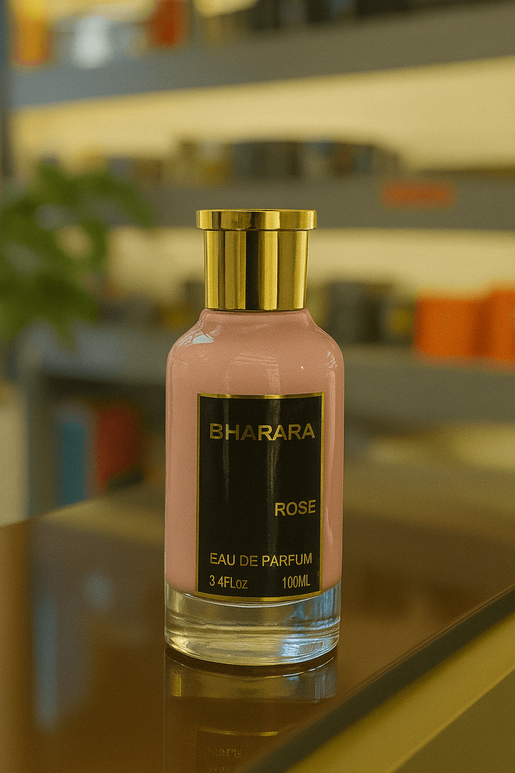 A bottle of Bharara Rose perfume for women.