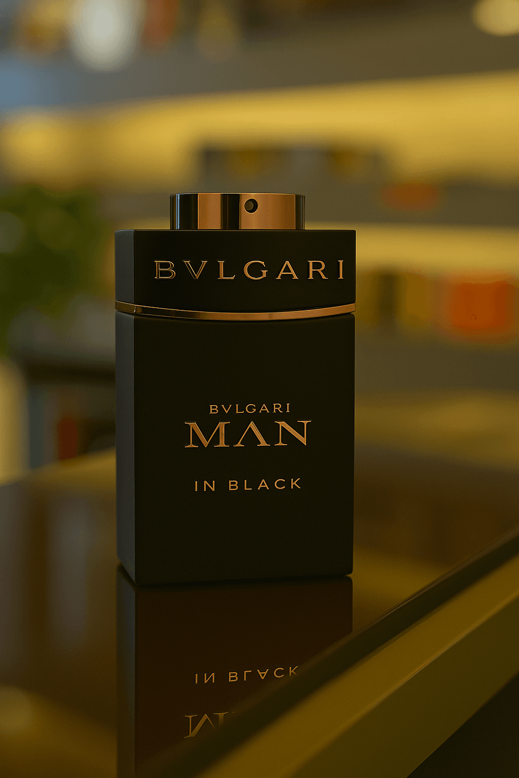 A bottle of Bvlgari Man In Black perfume for men.