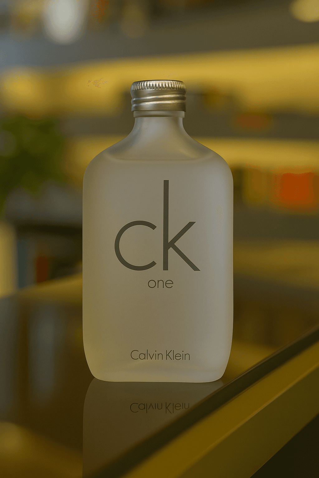 A bottle of Calvin Klein CK One unisex perfume.
