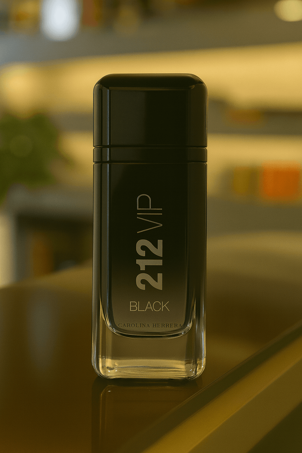 A bottle of Carolina Herrera 212 VIP Black perfume for men.