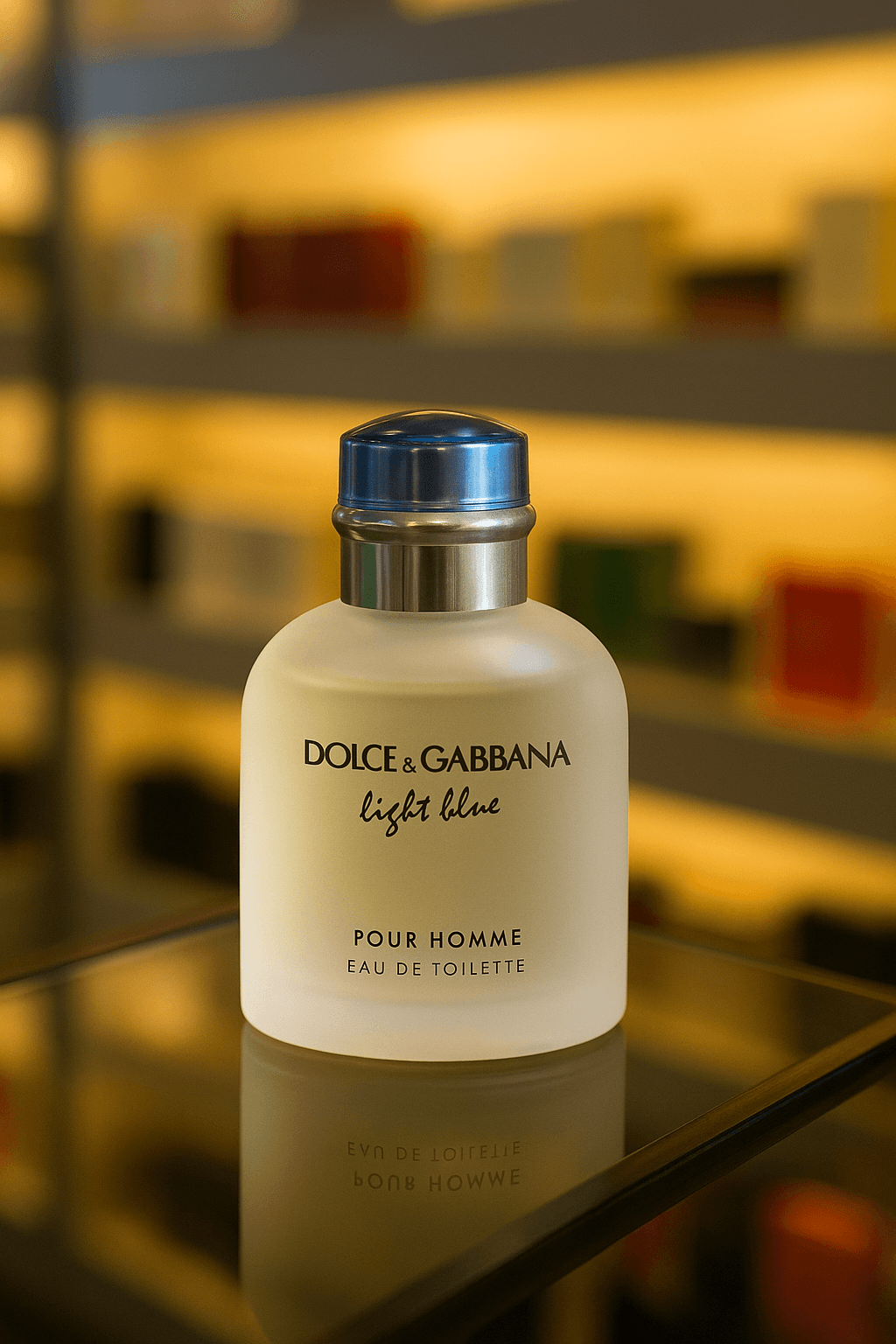 A bottle of Dolce & Gabbana Light Blue unisex perfume.