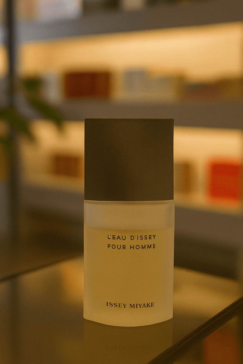 A bottle of Issey Miyake L’Eau d’Issey Pour Homme perfume for men.