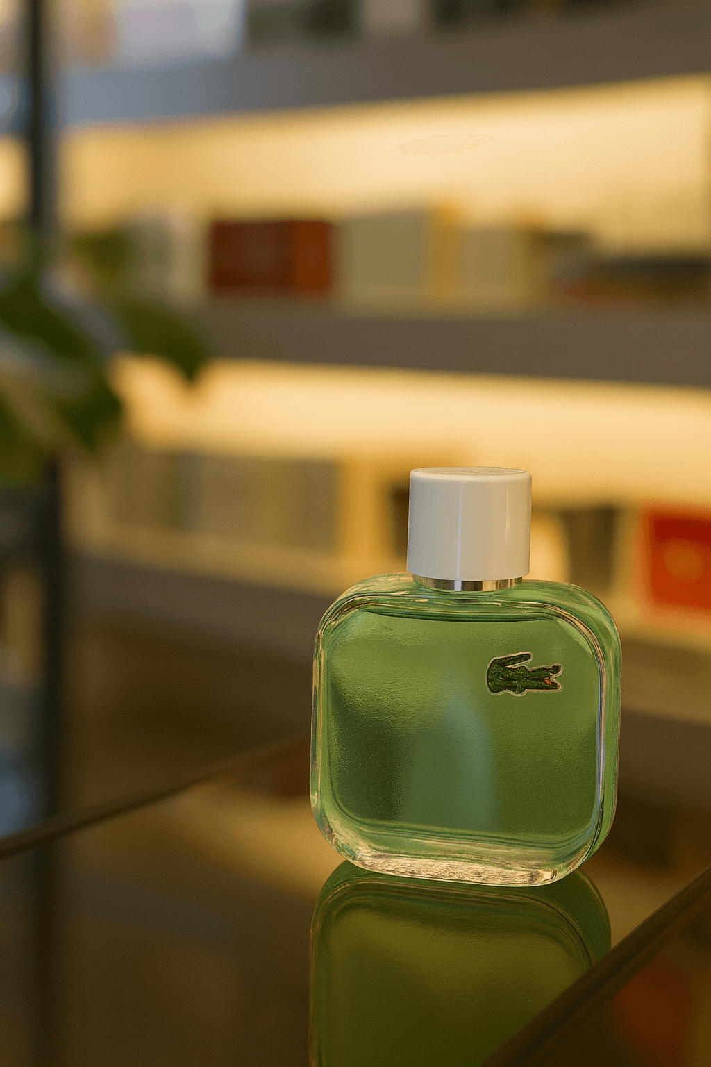 A bottle of Lacoste Eau Verte perfume for women.