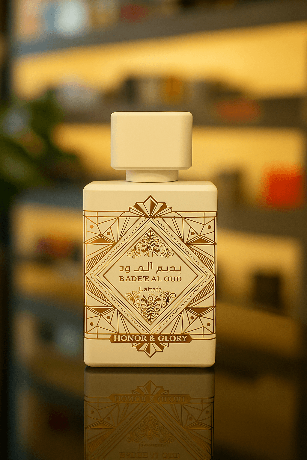 A bottle of Bade’e Al Oud For Glory unisex perfume.