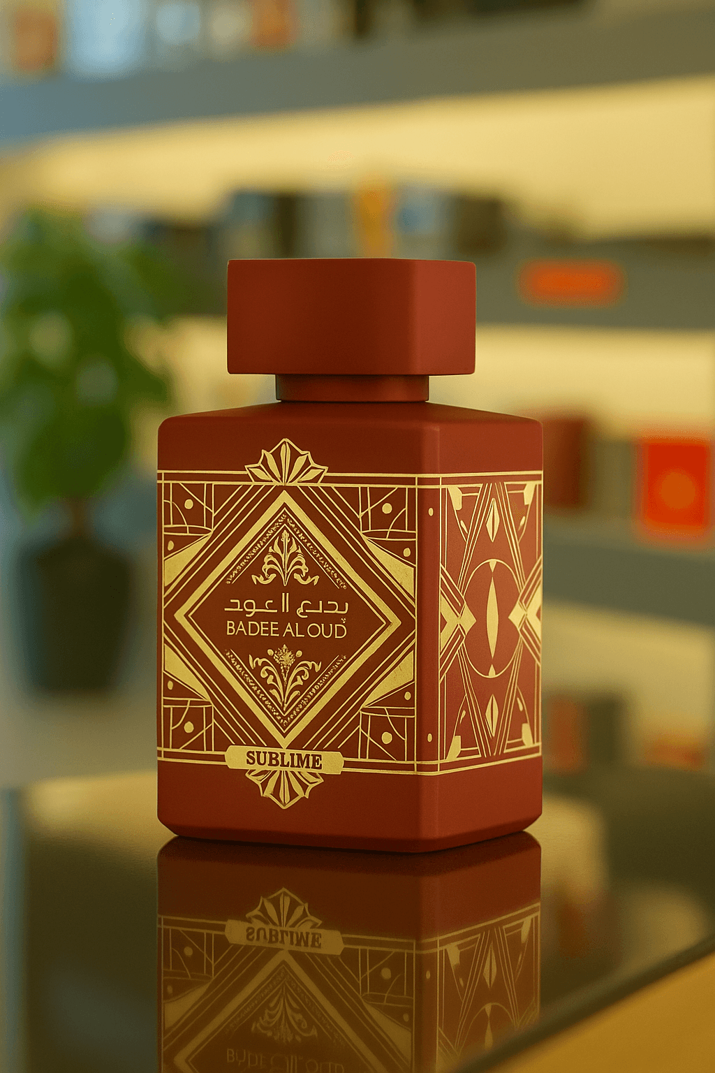 A bottle of Bade’e Al Oud Sublime unisex perfume.