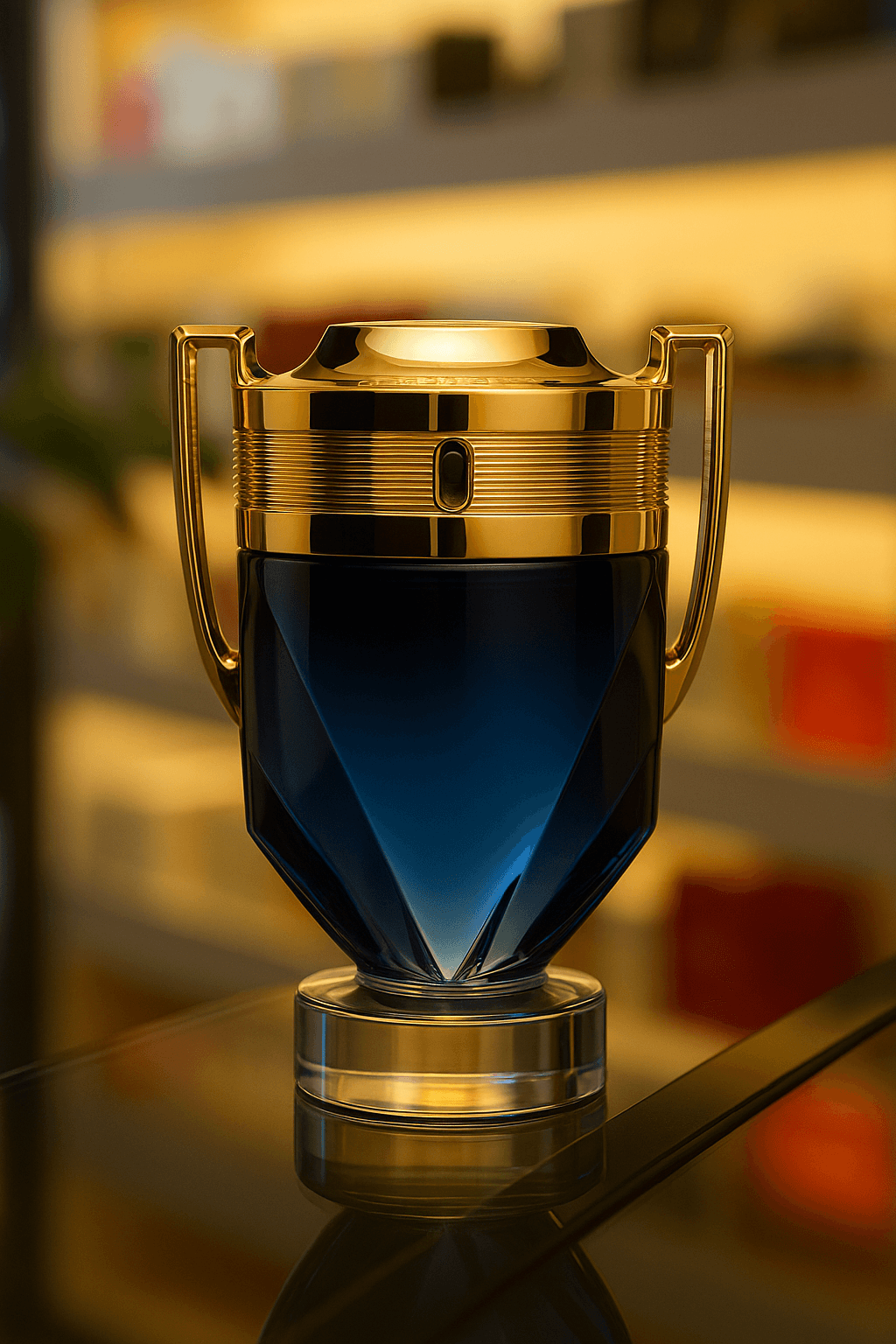 A bottle of Paco Rabanne Invictus Victory perfume for men.