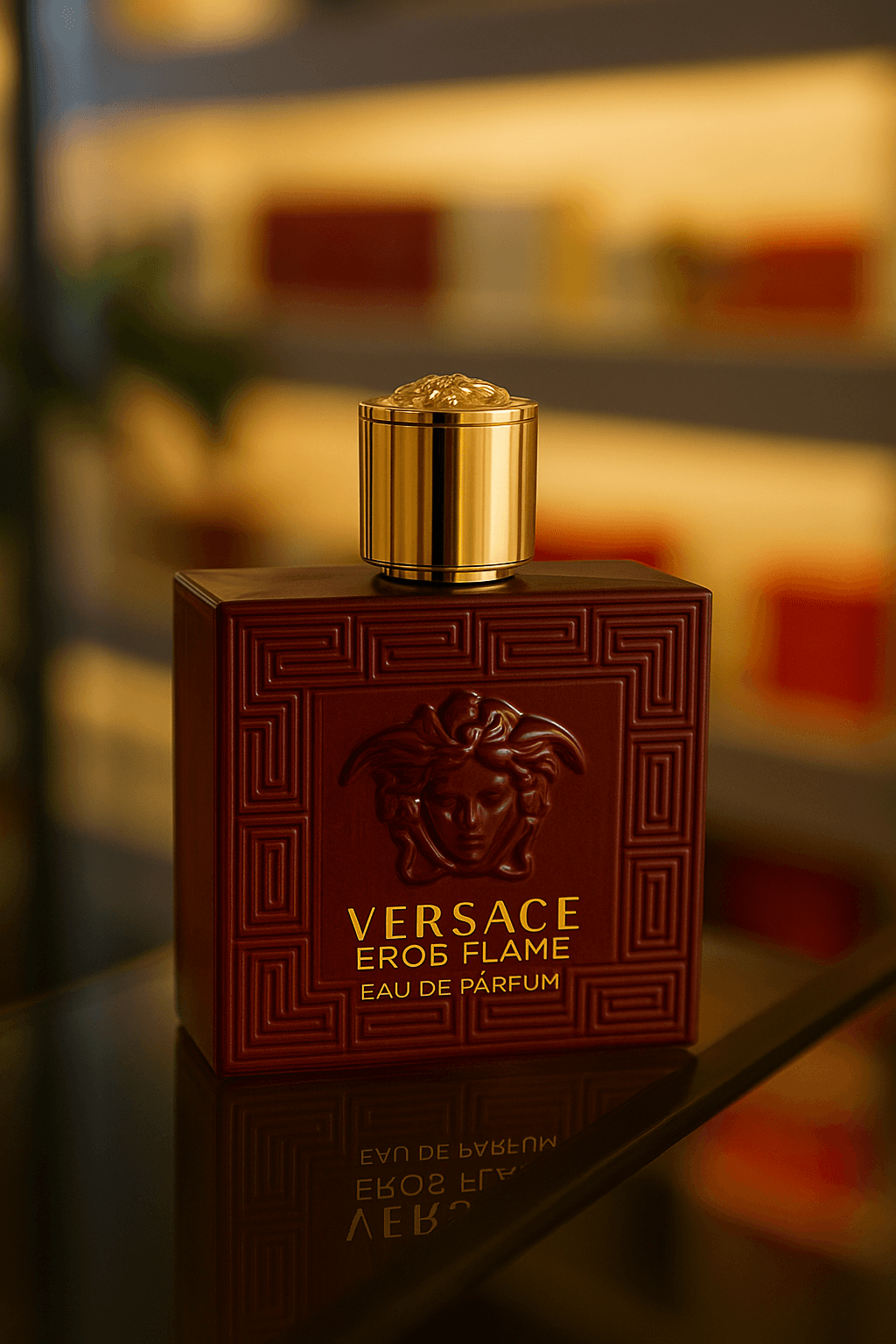 A bottle of Versace Dylan Blue perfume for men.
